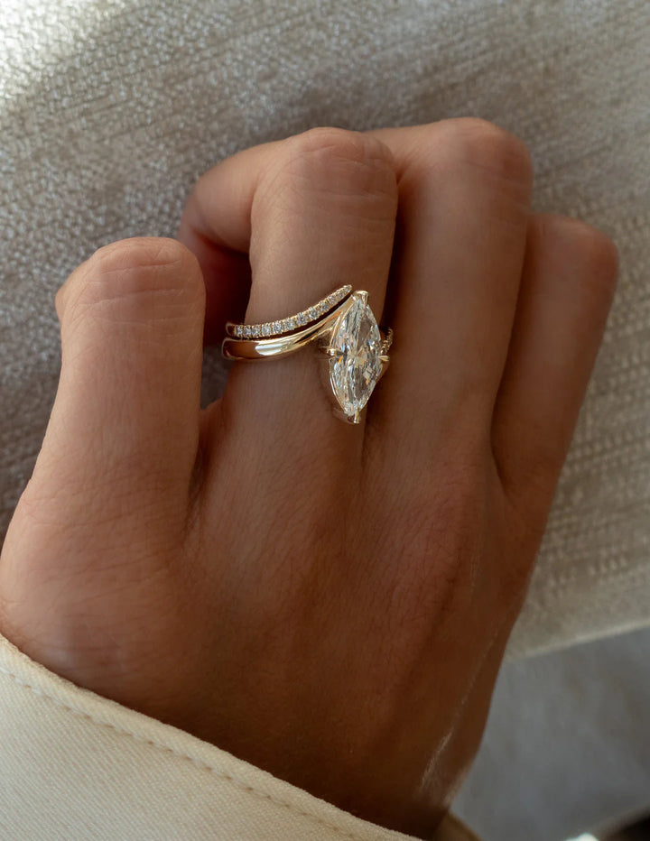 2.0CT Marquise E/VS CVD Diamond Bypass Unique Engagement Ring With Curved Band