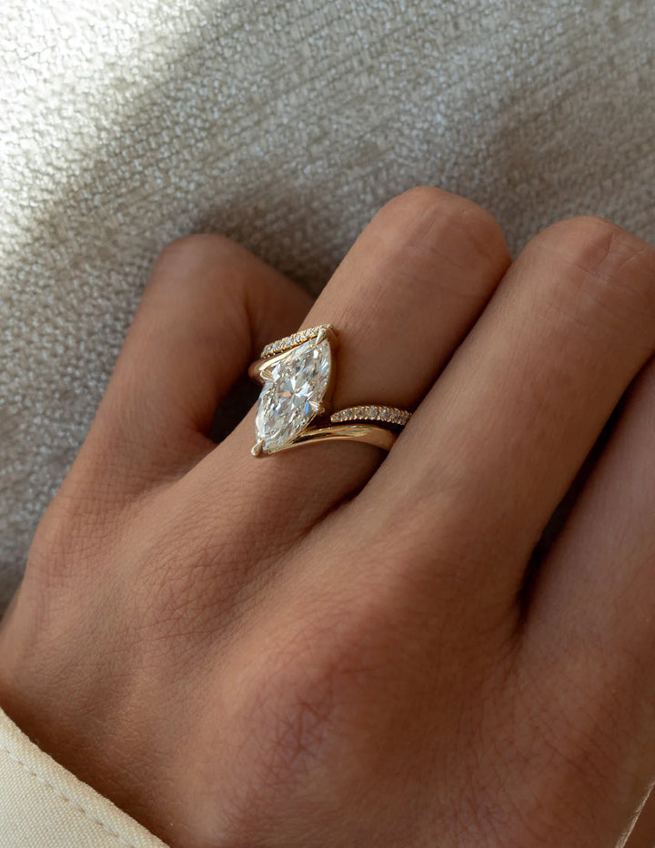 2.0CT Marquise E/VS CVD Diamond Bypass Unique Engagement Ring With Curved Band