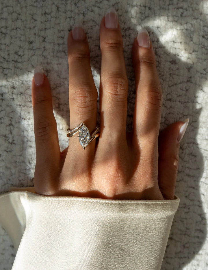 2.0CT Marquise E/VS CVD Diamond Bypass Unique Engagement Ring With Curved Band