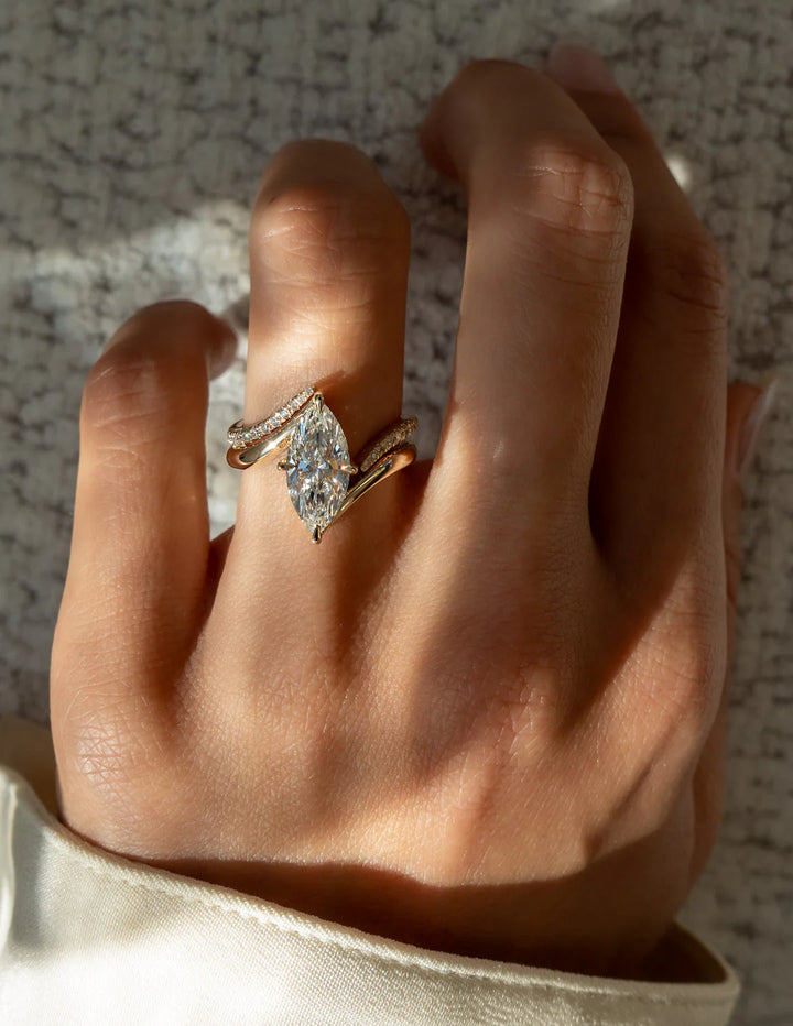 2.0CT Marquise E/VS CVD Diamond Bypass Unique Engagement Ring With Curved Band