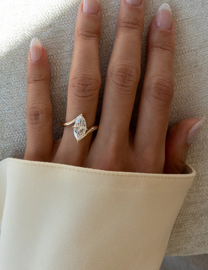 2.0CT Marquise E/VS CVD Diamond Bypass Unique Engagement Ring With Curved Band