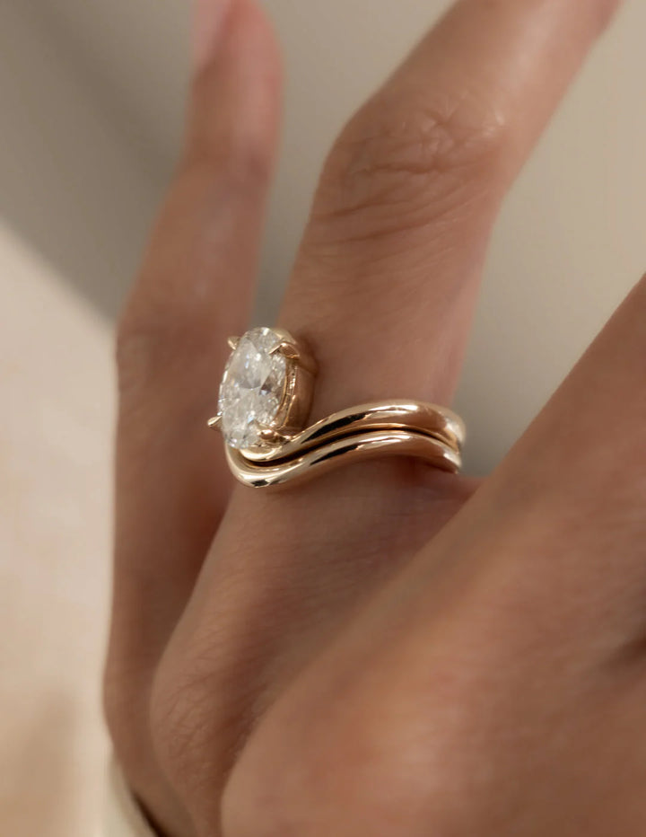 1.50CT-2.50CT Oval CVD Diamond Tension Style Engagement Ring With Matching Classic Band