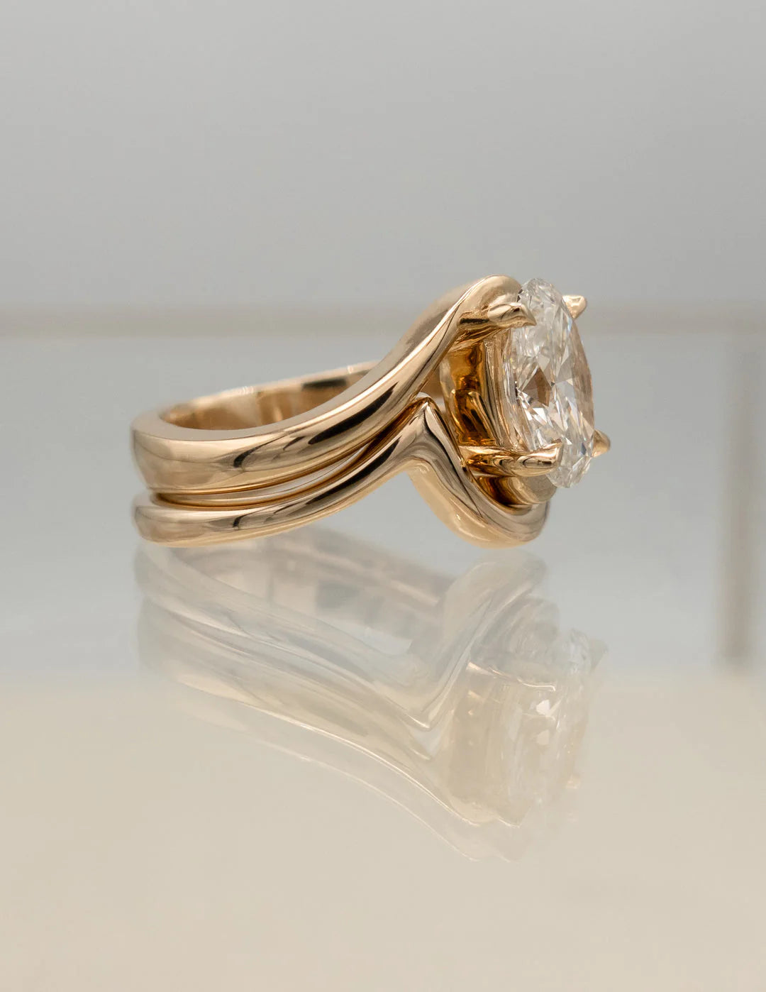1.50CT-2.50CT Oval CVD Diamond Tension Style Engagement Ring With Matching Classic Band