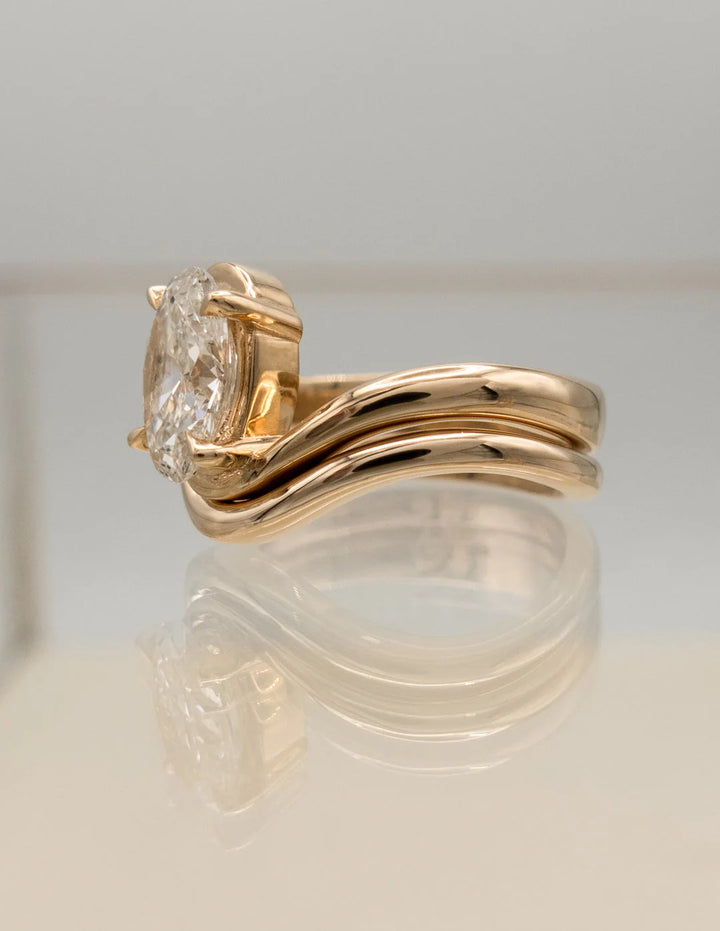 1.50CT-2.50CT Oval CVD Diamond Tension Style Engagement Ring With Matching Classic Band