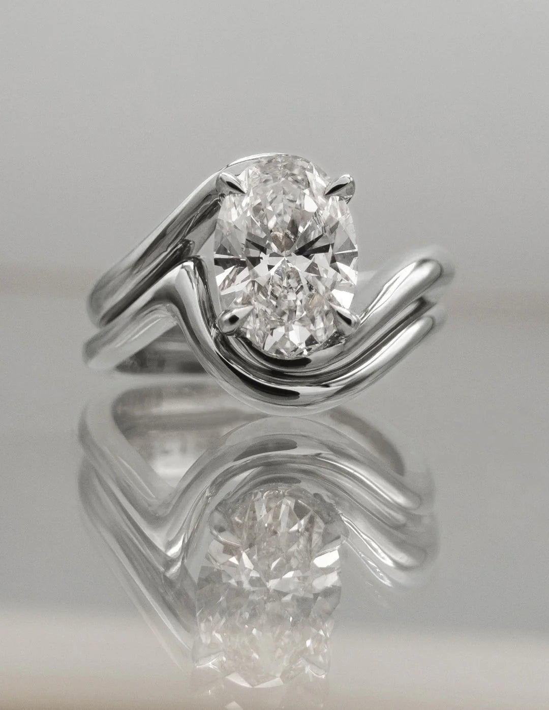 1.50CT-2.50CT Oval CVD Diamond Tension Style Engagement Ring With Matching Classic Band