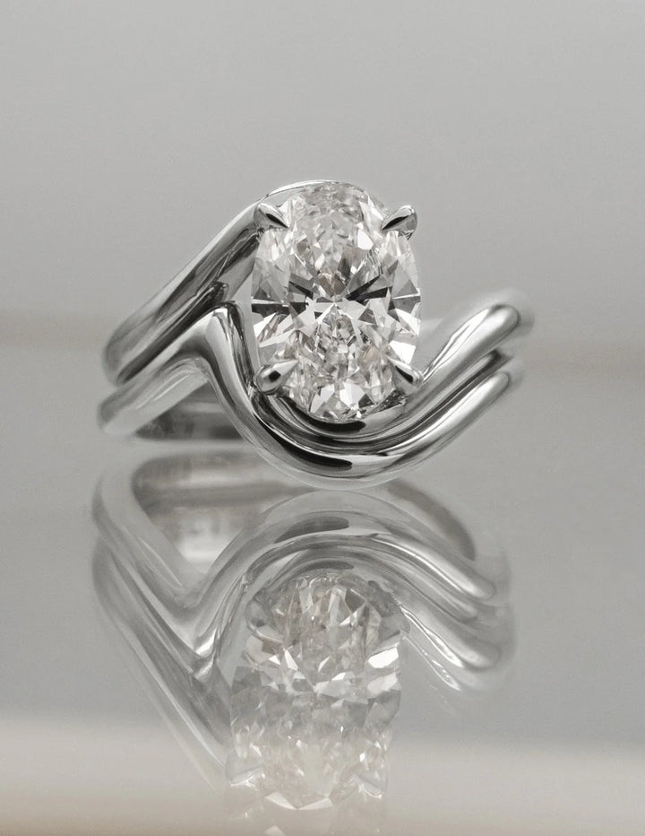 1.50CT-2.50CT Oval CVD Diamond Tension Style Engagement Ring With Matching Classic Band
