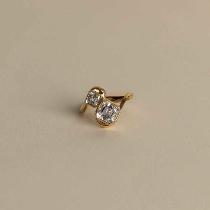 vintage asscher cut toi et moi engagement ring lab grown diamond