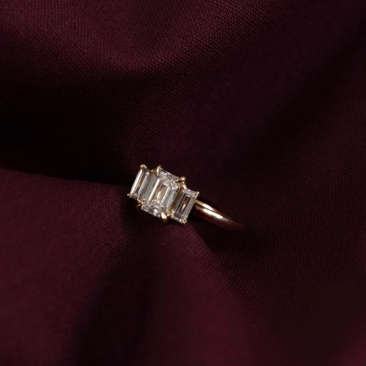 2.0ct Emerald Cut Three Stone Lab Grown Diamond Engagement Ring