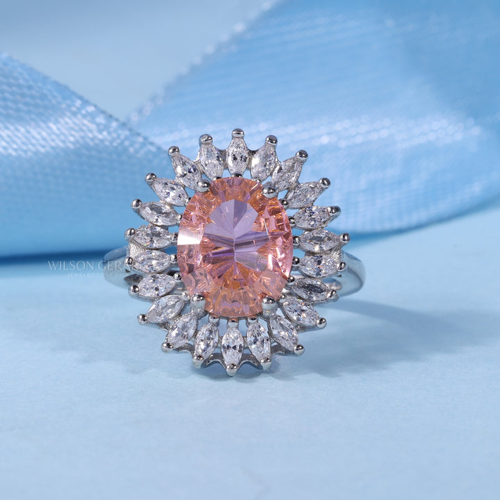 2.0CT Oval E/VS1 Lab Grown Diamond Halo Cathedral Engagement Ring