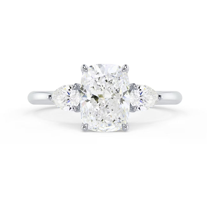 1.50CT Elongated Cushion E/VS2 Lab Grown Diamond Three Stone Engagement Rings