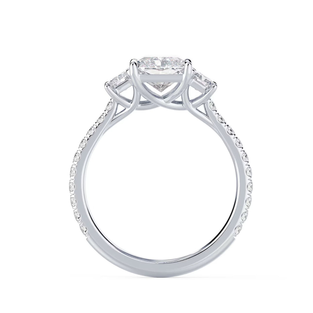 1.50CT Radiant E/VS1 Lab Grown Diamond Three Stone Pave Engagement Ring