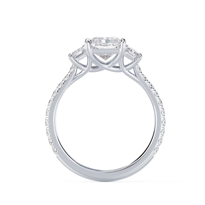 1.50CT Radiant E/VS1 Lab Grown Diamond Three Stone Pave Engagement Ring