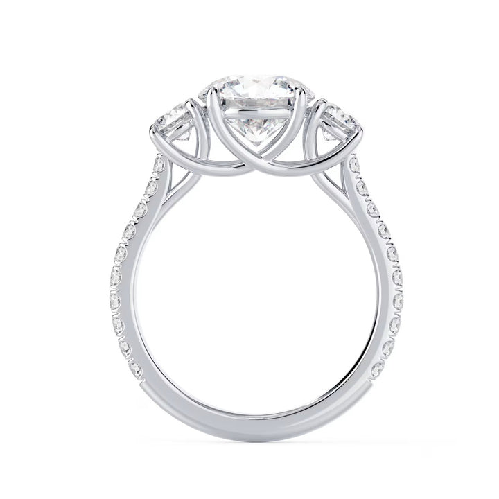 1.50CT Round E/VS1 Lab Grown Diamond Three Stone Pave Engagement Ring