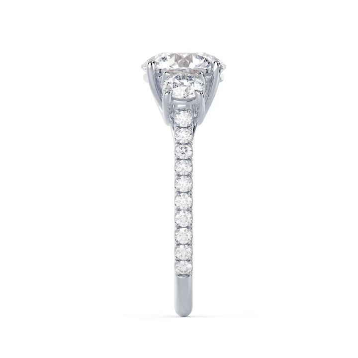 1.50CT Round E/VS1 Lab Grown Diamond Three Stone Pave Engagement Ring