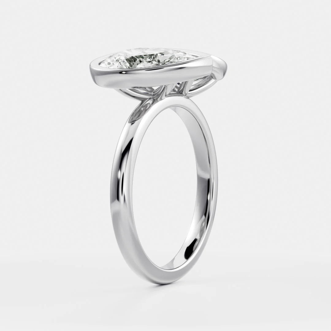 1.0CT Bezel Set Pear & Elongated Cushion Cut CVD Diamond Toi Et Moi Engagement Ring