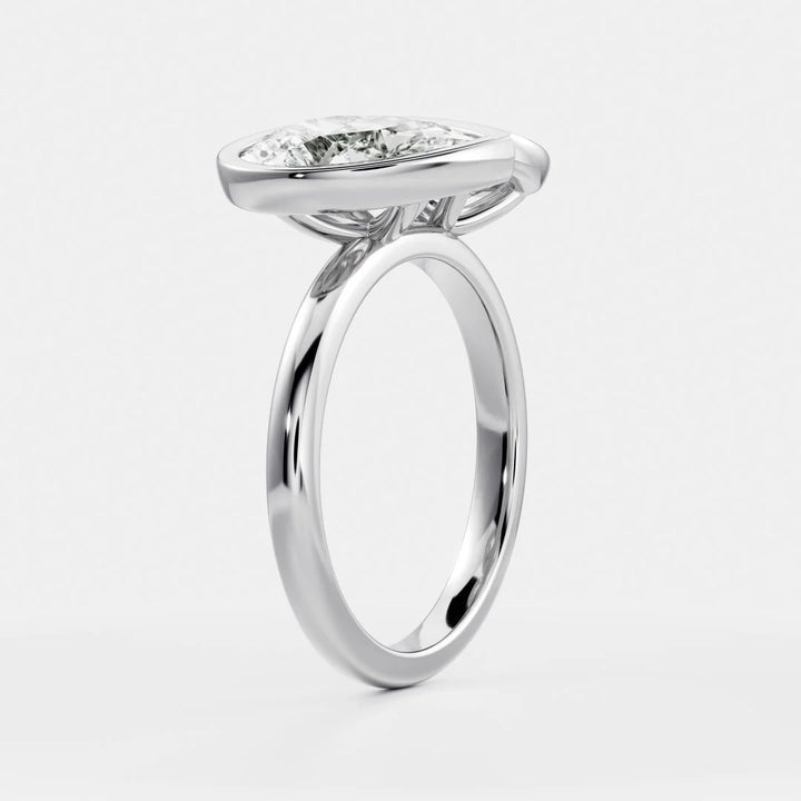 1.0CT Bezel Set Pear & Elongated Cushion Cut CVD Diamond Toi Et Moi Engagement Ring