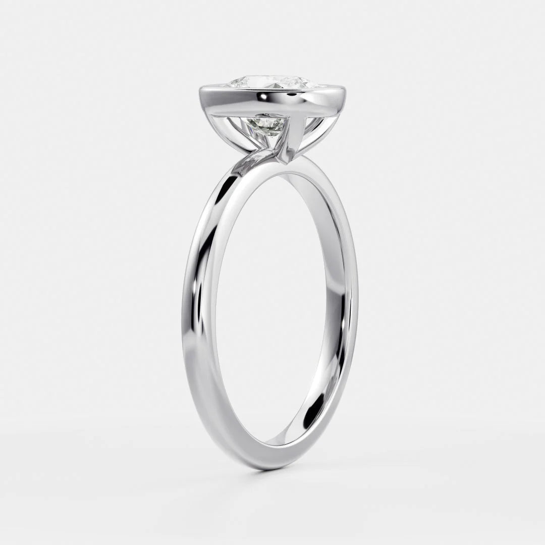 1.50CT Bezel Set Cushion Cut E/VS1 Lab Grown Diamond Solitaire Engagement Ring