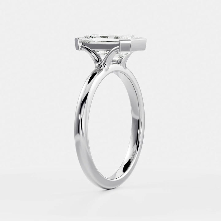 2.0CT Half Bezel Set Emerald Cut Lab Grown Diamond Solitaire Engagement Ring
