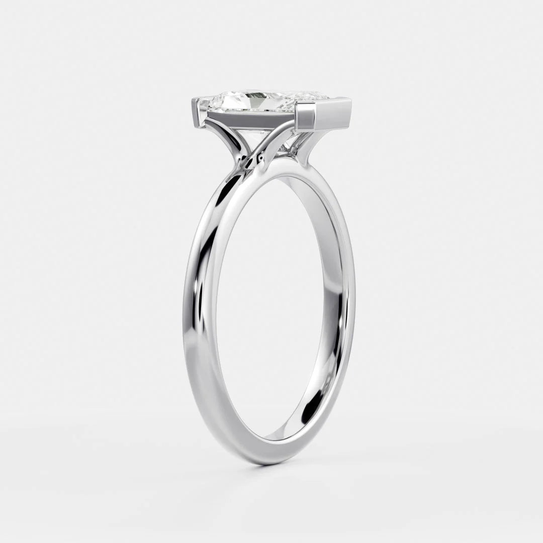 2.0CT Half Bezel Set Radiant Cut Lab Grown Diamond Solitaire Engagement Ring