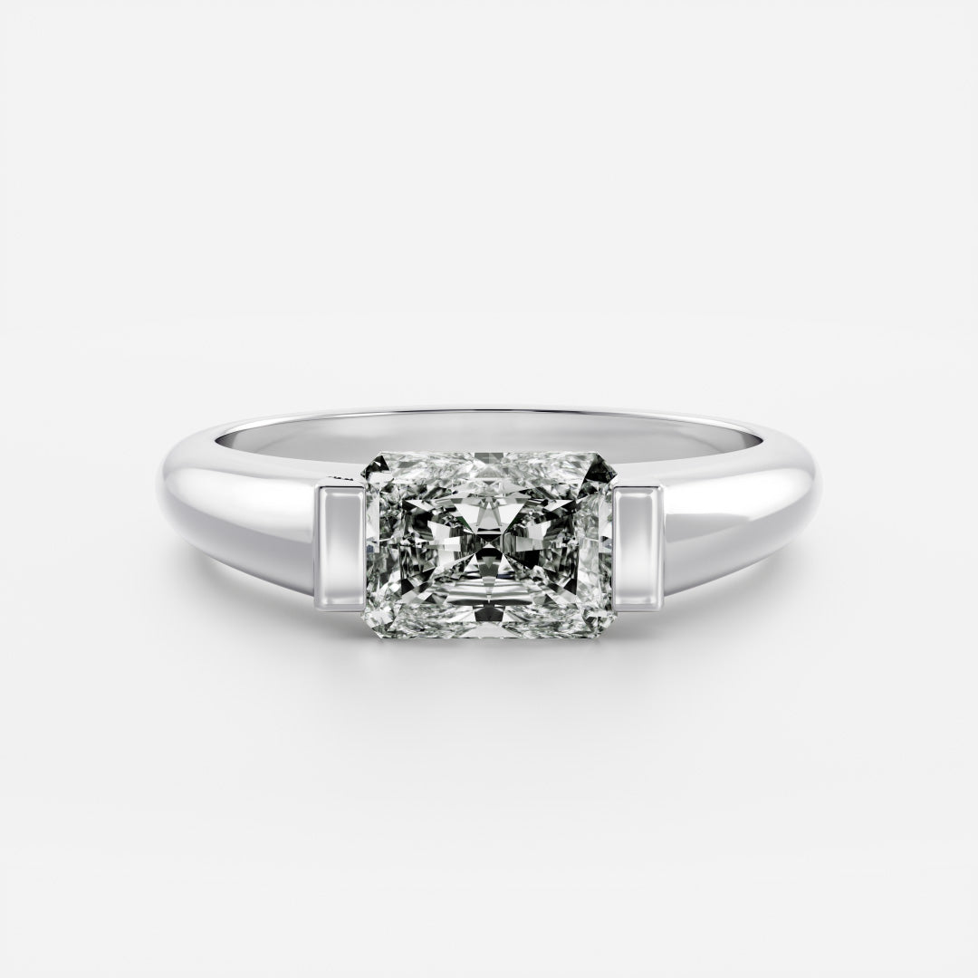 1.0CT Half Bezel Set Radiant Cut Lab Grown Diamond Signet Engagement Ring