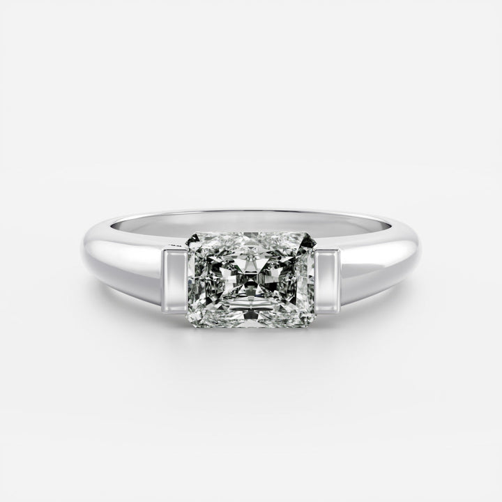 1.0CT Half Bezel Set Radiant Cut Lab Grown Diamond Signet Engagement Ring