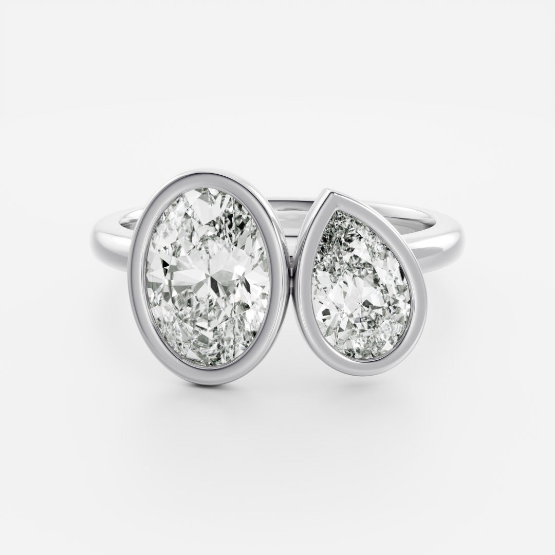 1.0CT Bezel Set Oval & Pear Cut Lab Grown Diamond Toi Et Moi Engagement Ring