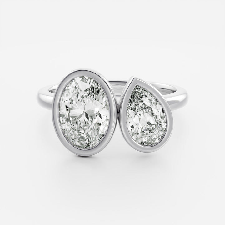 1.0CT Bezel Set Oval & Pear Cut Lab Grown Diamond Toi Et Moi Engagement Ring