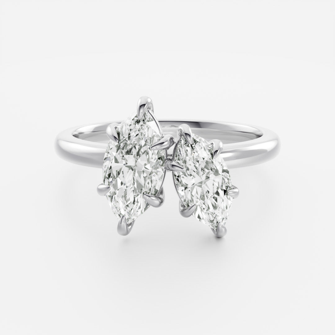 1.0CT Marquise Cut IGI Certified CVD Diamond Toi Et Moi Engagement Ring