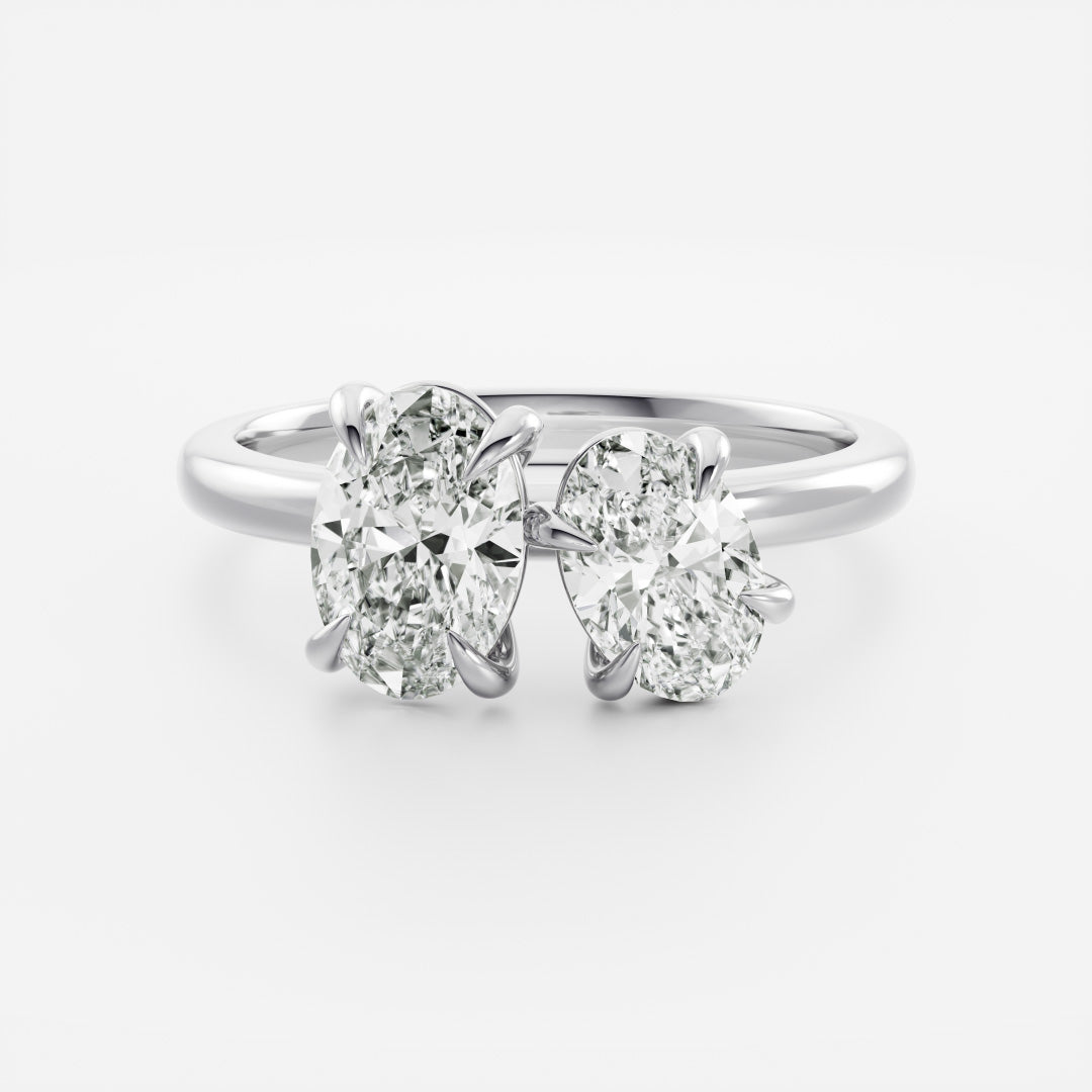 1.0CT Oval Cut IGI Certified CVD Diamond Toi Et Moi Engagement Ring