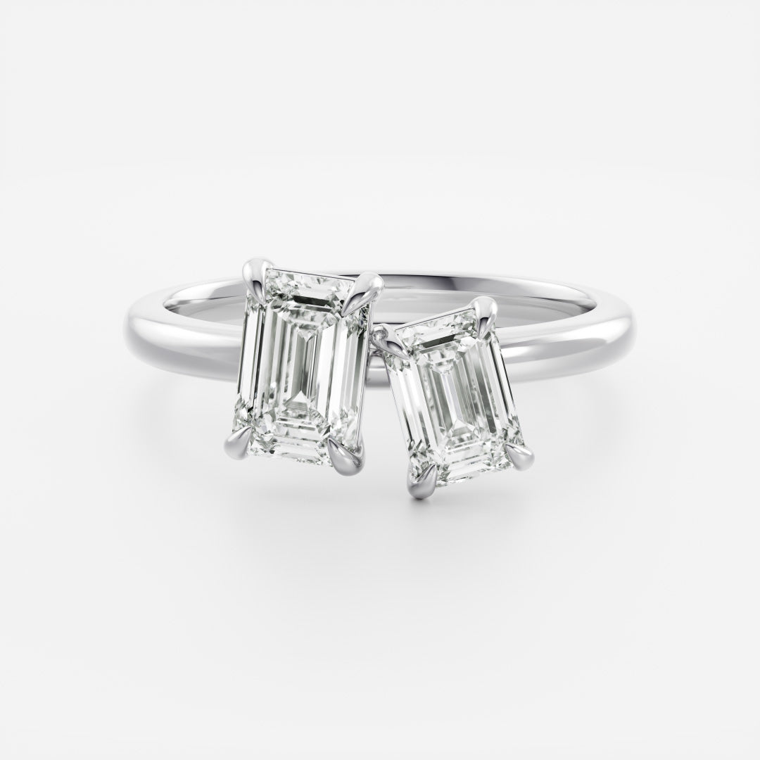 1.0CT Emerald Cut Lab Grown Diamond Toi Et Moi Engagement Ring