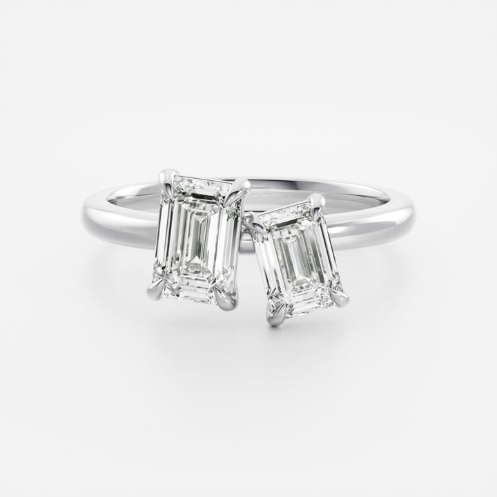 1.0CT Emerald Cut Lab Grown Diamond Toi Et Moi Engagement Ring