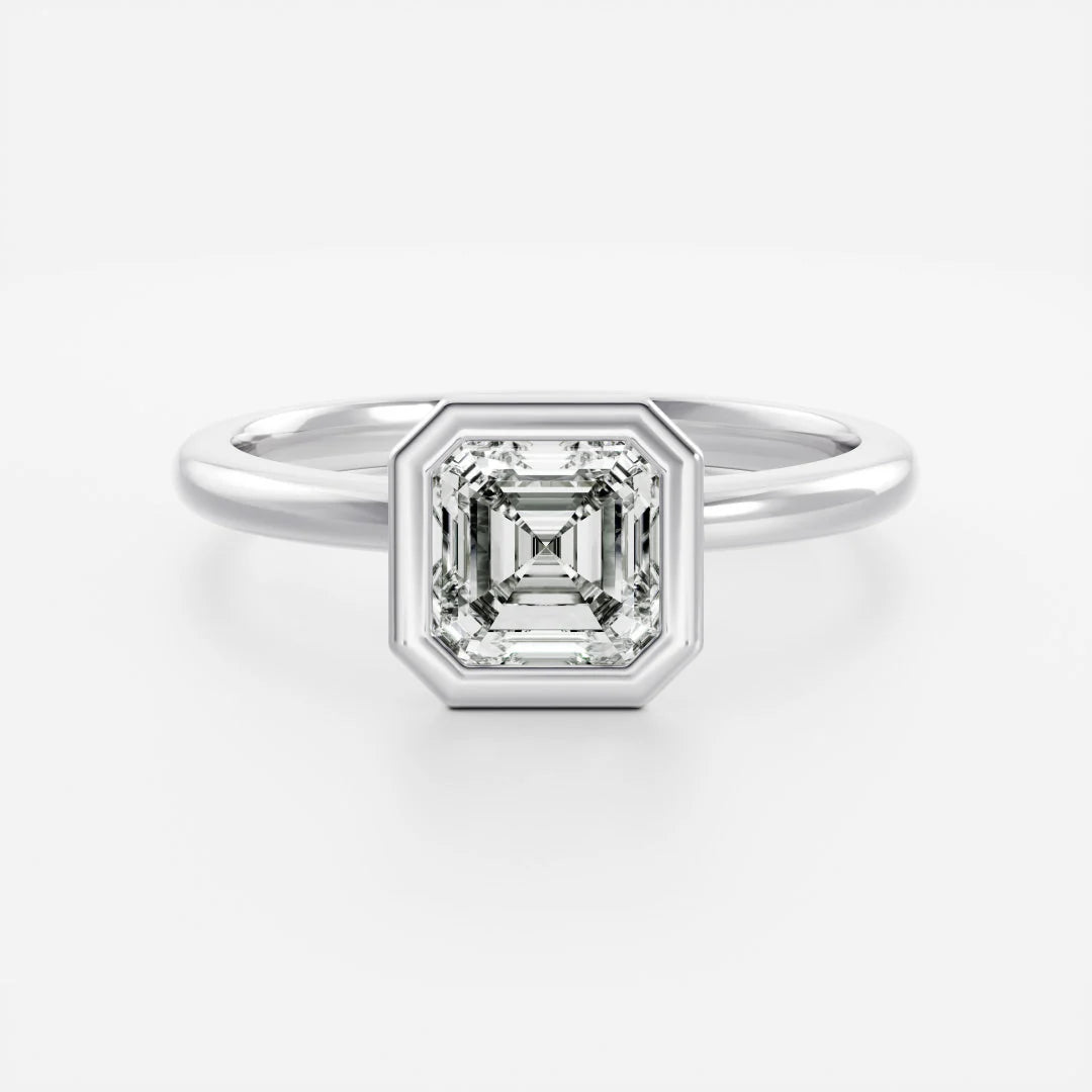 1.50CT Bezel Set Asscher Cut E/VS1 Lab Grown Diamond Solitaire Engagement Ring