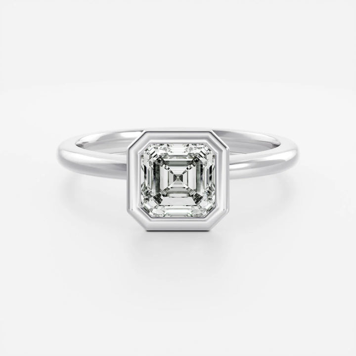 1.50CT Bezel Set Asscher Cut E/VS1 Lab Grown Diamond Solitaire Engagement Ring