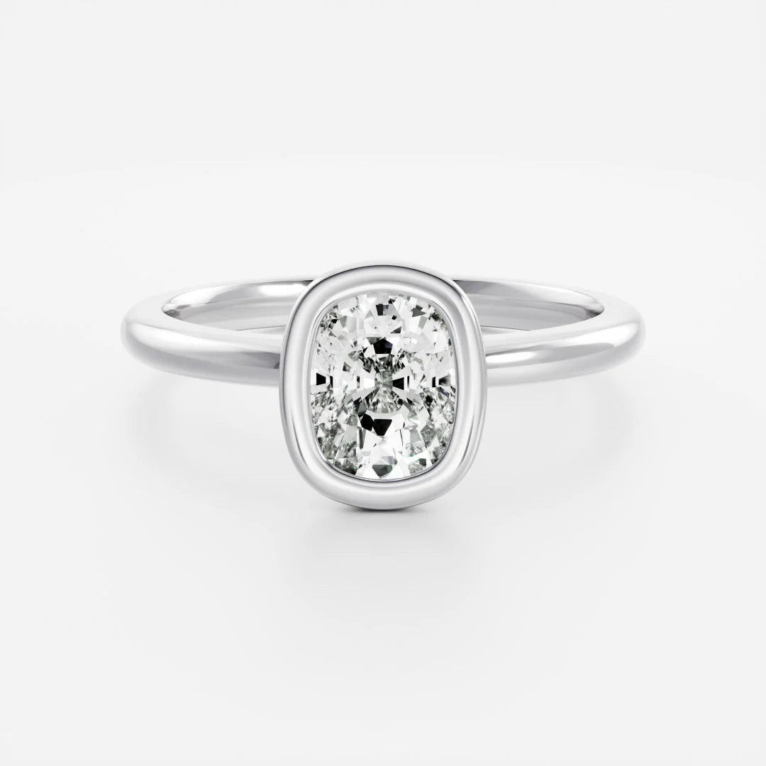 1.50CT Bezel Set Cushion Cut E/VS1 Lab Grown Diamond Solitaire Engagement Ring