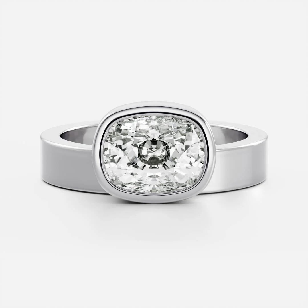 1.0ct Elongated Cushion East West Cut Bezel Solitaire Band Unique Engagement Ring