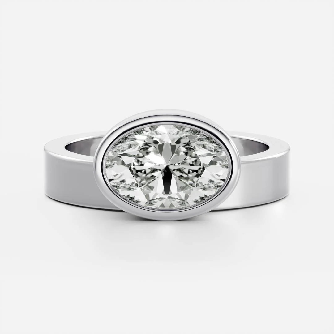 1.0ct Oval East West Cut Bezel Solitaire Band Unique Engagement Ring