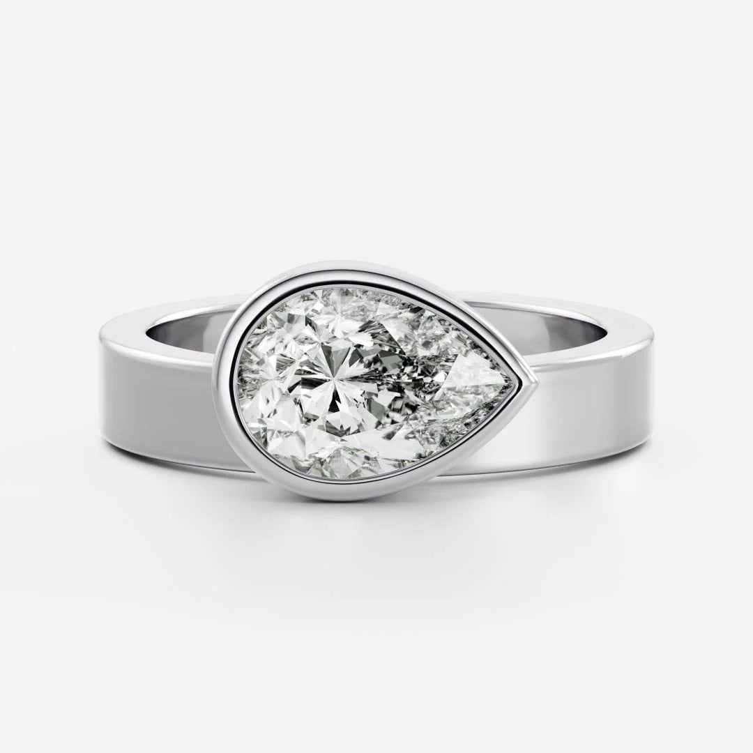 1.0ct Pear East West Cut Bezel Solitaire Band Unique Engagement Ring