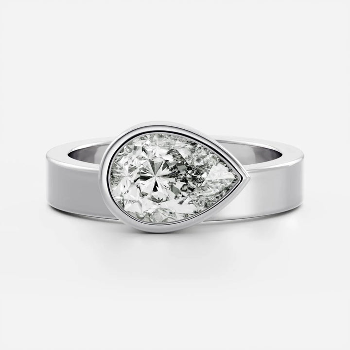 1.0ct Pear East West Cut Bezel Solitaire Band Unique Engagement Ring