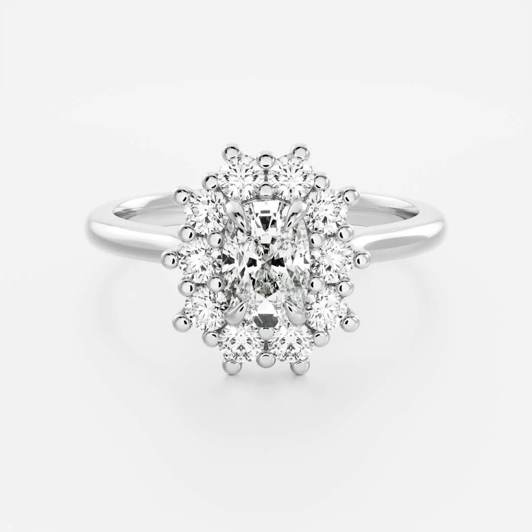 1.0ct Elongated Cushion Cut Halo Cathedral Diamond Engagement Ring