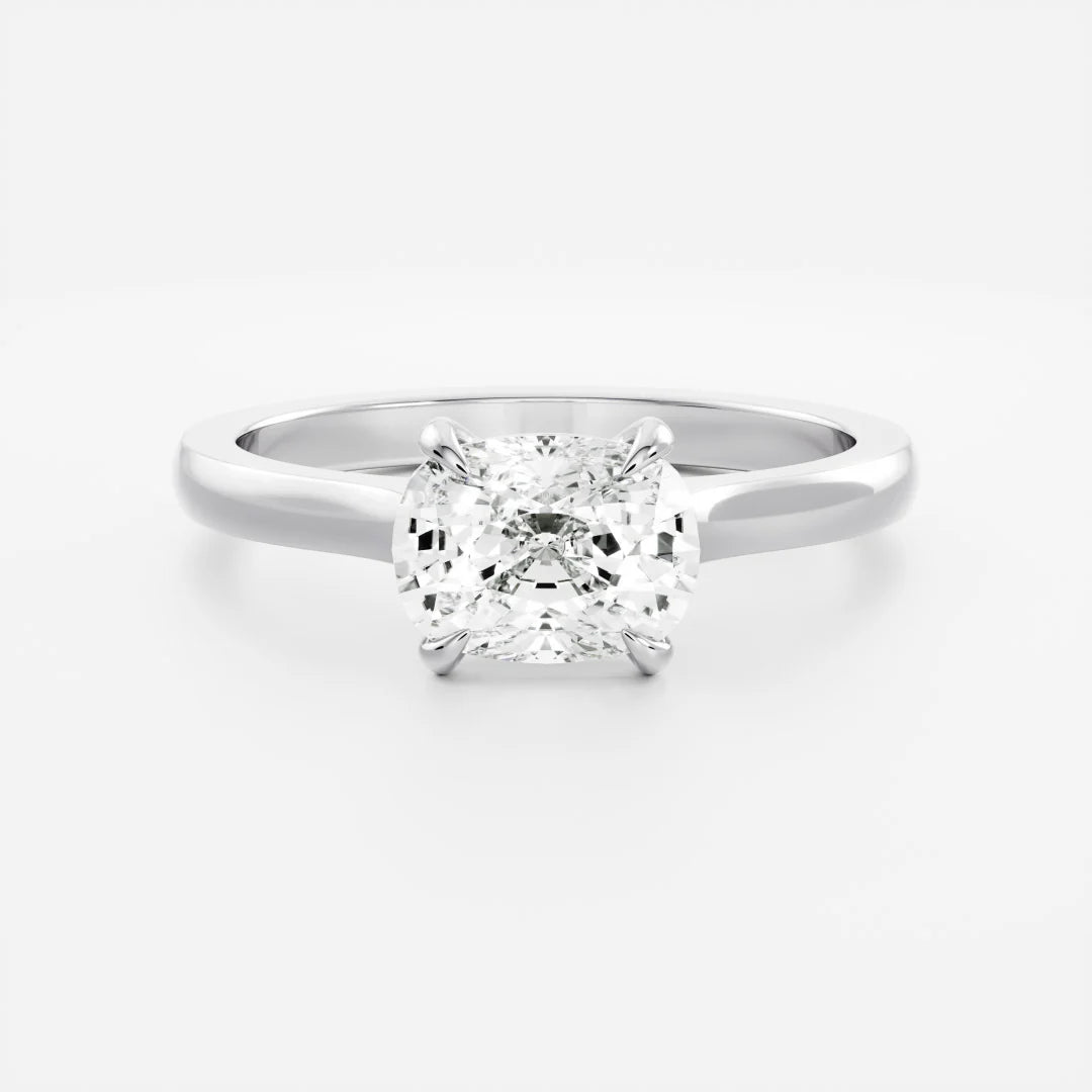 1.0ct Elongated Cushion East West Cut Cathedral Solitaire Band Unique Engagement Ring
