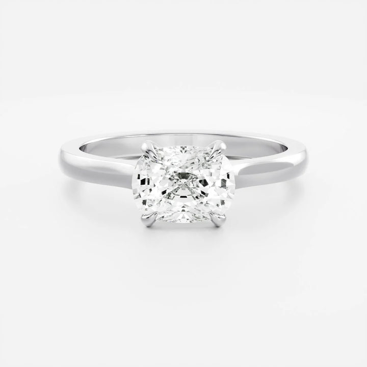 1.0ct Elongated Cushion East West Cut Cathedral Solitaire Band Unique Engagement Ring