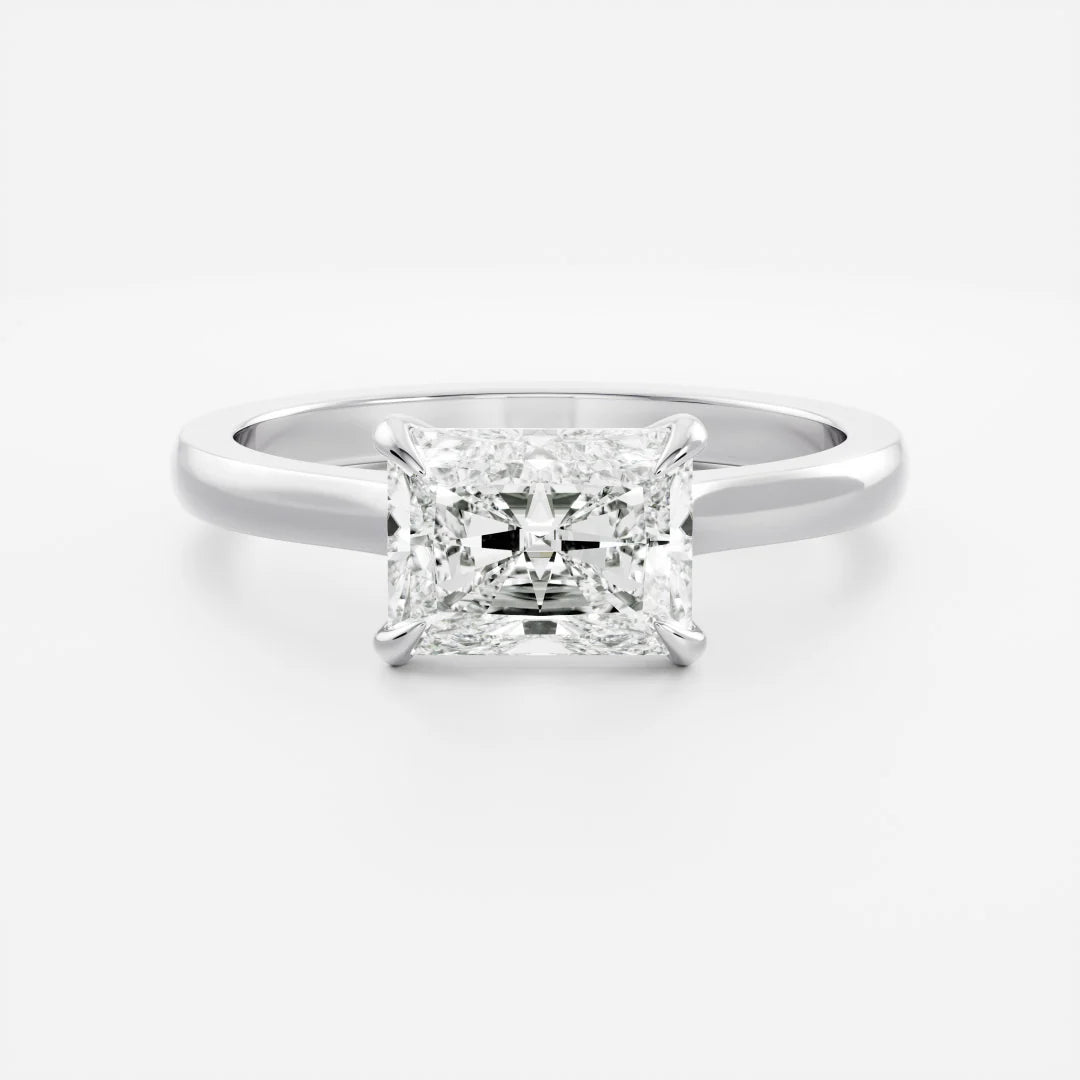 1.0ct Radiant East West Cut Cathedral Solitaire Band Unique Engagement Ring