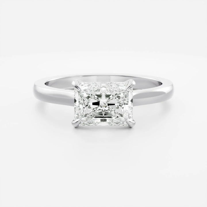 1.0ct Radiant East West Cut Cathedral Solitaire Band Unique Engagement Ring