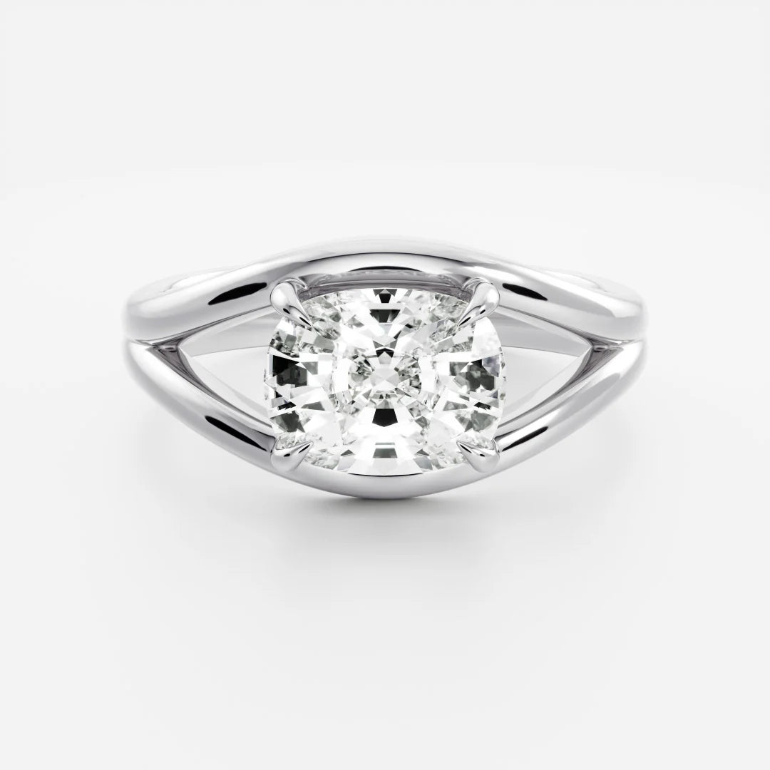 2.0ct Elongated Cushion East West Cut Split Shank Unique Diamond Engagement Ring