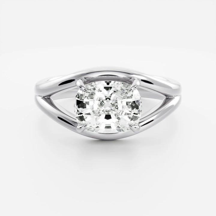 2.0ct Elongated Cushion East West Cut Split Shank Unique Diamond Engagement Ring