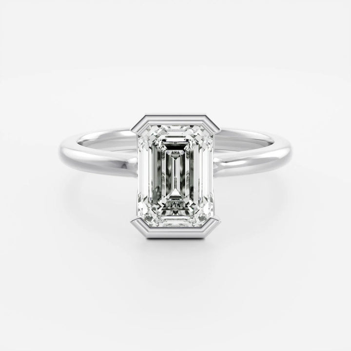 2.0CT Half Bezel Set Emerald Cut Lab Grown Diamond Solitaire Engagement Ring