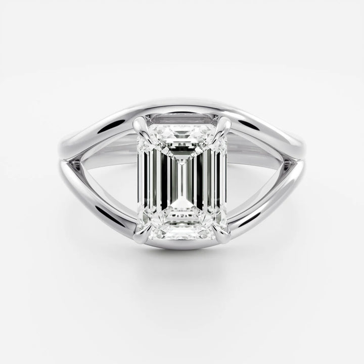 2.0ct Emerald Cut Split Shank Unique Diamond Engagement Ring
