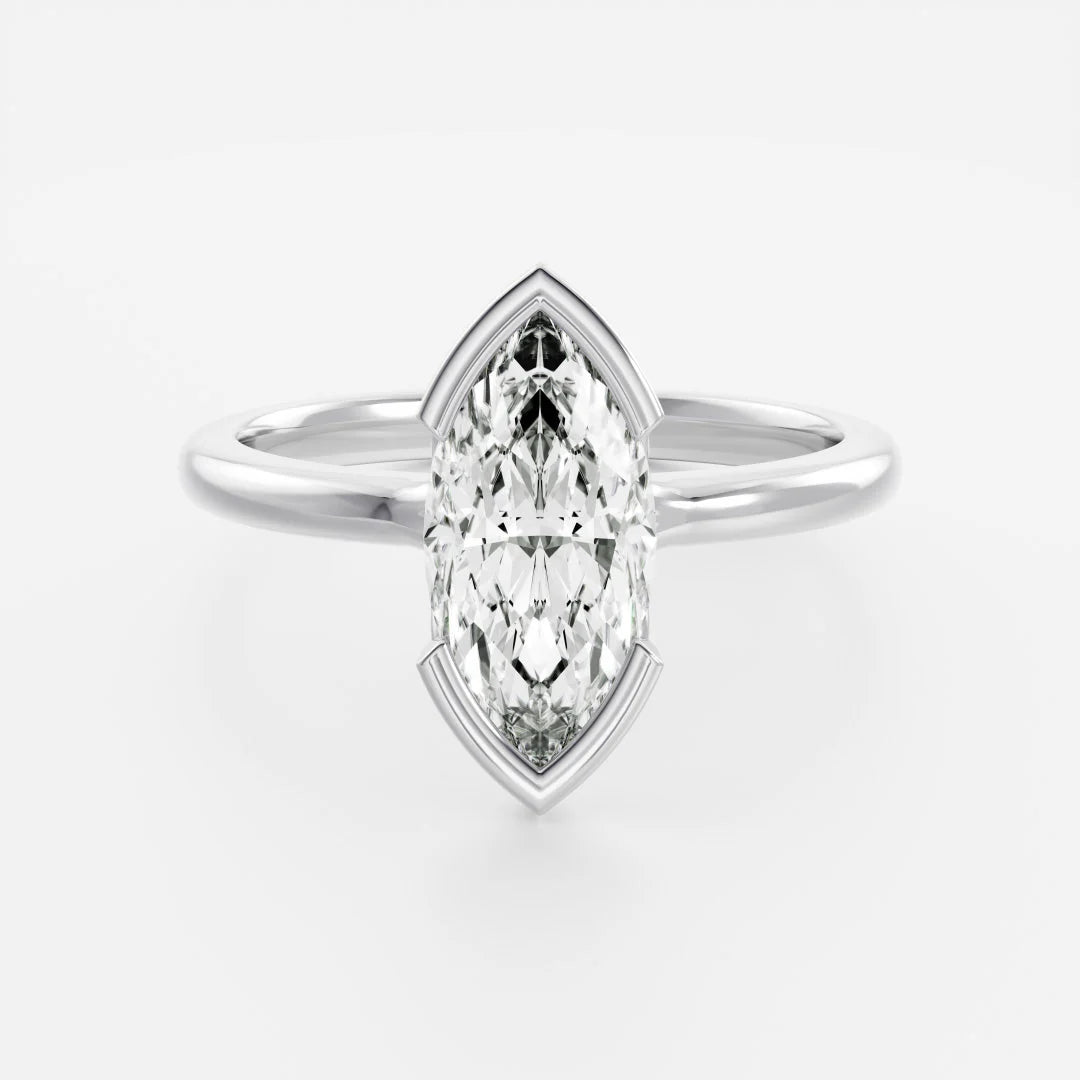 2.50CT Half Bezel Set Marquise Cut Lab Grown Diamond Split Shank Engagement Ring