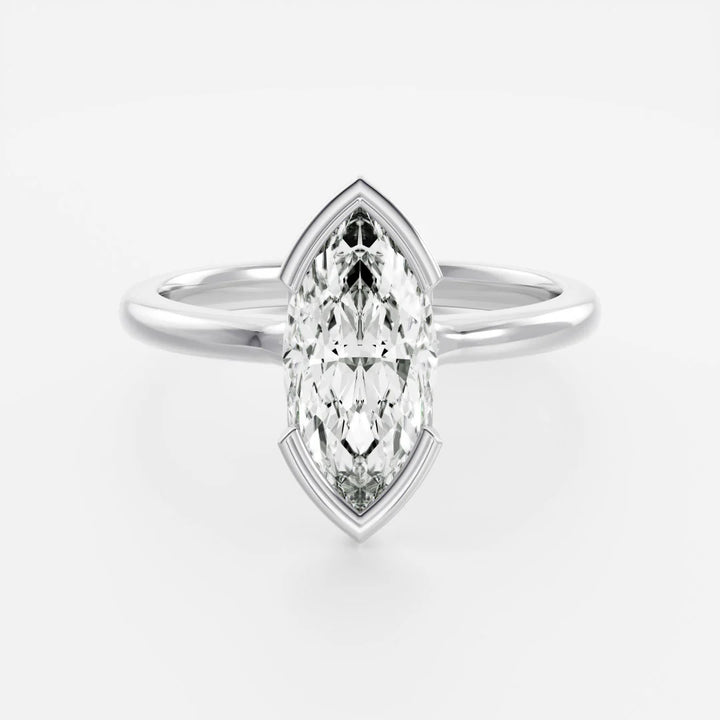 2.50CT Half Bezel Set Marquise Cut Lab Grown Diamond Split Shank Engagement Ring