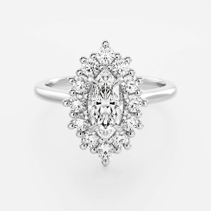 1.0ct Marquise Cut Halo Cathedral Diamond Engagement Ring